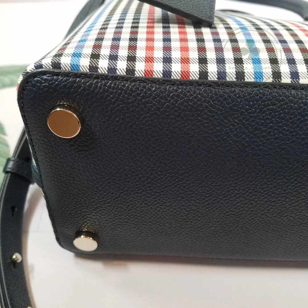 MAKE AN OFFER Kate Spade Women’s Margaux Plaid Leather Medium Blue Satchel - Picture 6 of 8